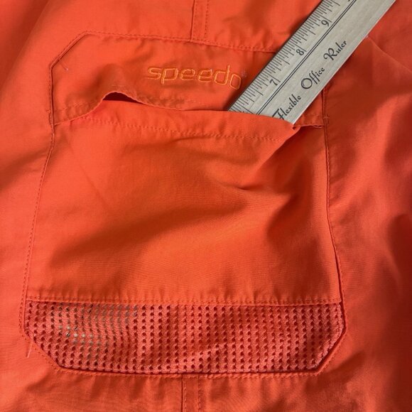Speedo Swim Trunks Mens Large Orange Pockets Drawcord Solid Mesh Lined Surfing - Picture 5 of 8